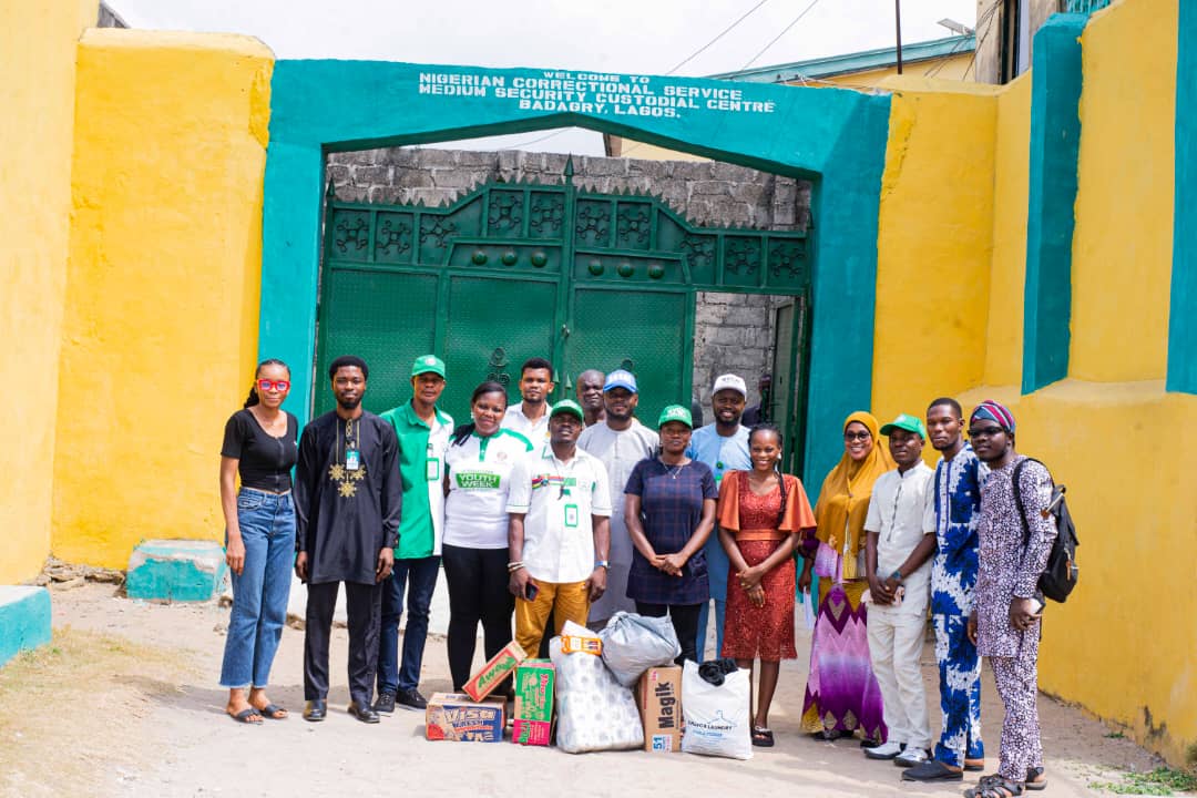 Lagos West Welfare Support Scheme Team Visit Awhanjigoh Correctional Centre with gift items.